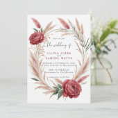 Rose rose rose Pampas Boho Faire-part de mariage (Debout devant)