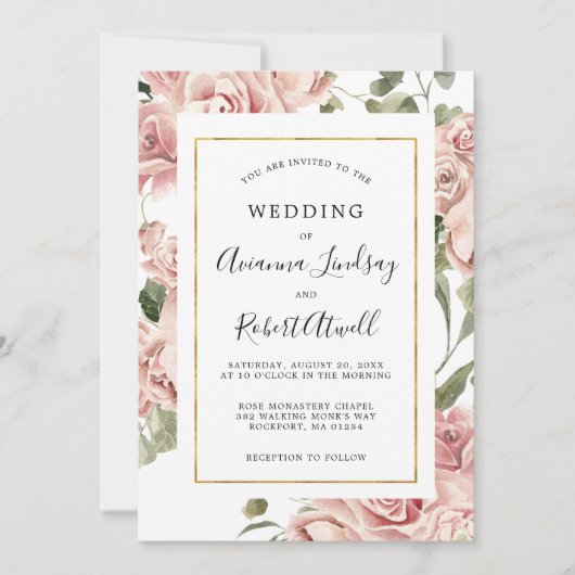 Rose rose rousse Rustique Faire-part de mariage fl (Devant)