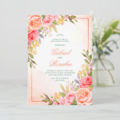 Rose rose rousse Rustique Floral Faire-part de mar (Debout devant)