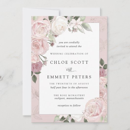 Rose rose rousse Rustique Floral Faire-part de mar (Devant)