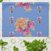 Rose rose Shabby sur bleu Floral Cuisine Serviette (Plié)