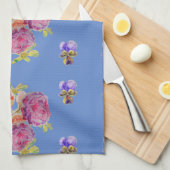 Rose rose Shabby sur bleu Floral Cuisine Serviette (Quart Plié)