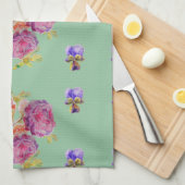 Rose rose Shabby sur Vert Floral Cuisine Serviette (Quart Plié)
