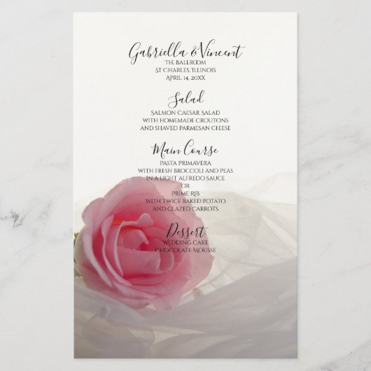 Rose rose sur le menu Mariage blanc (Devant)