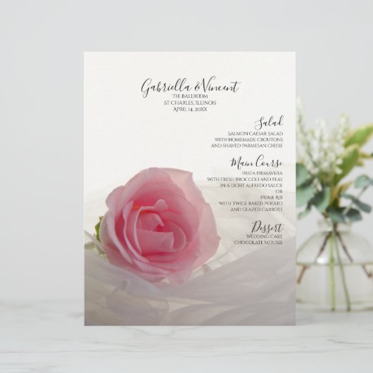 Rose rose sur le menu Mariage blanc (Debout devant)