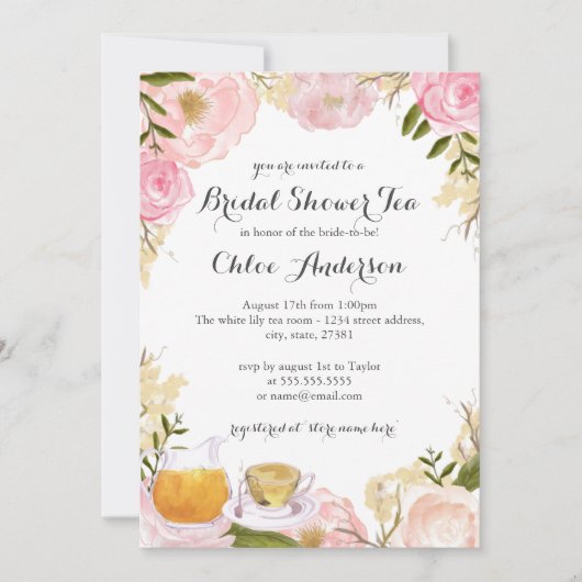 Rose Rose Teacup Invitation de la douche nuptiale (Devant)