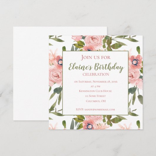 Rose rose thème Anniversaire Invitations (Devant / Derrière)