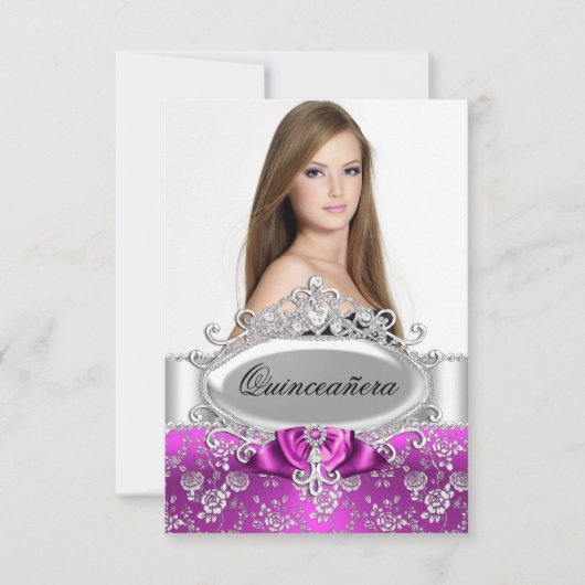 Rose rose Tiara & Floral Quinceanera Invitation (Devant)