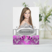 Rose rose Tiara & Floral Quinceanera Invitation (Debout devant)