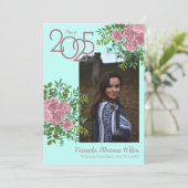 Rose rose Turquoise Aqua Photo Faire-part de gradu (Debout devant)