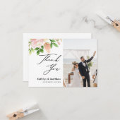 Rose Rose vert Élégant Script Carte de remerciemen (Devant/Arrière en situation)