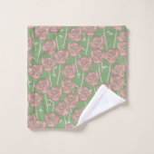 Rose rose verte Retro Y2K les années 70 Motif de f (Gant de toilette)
