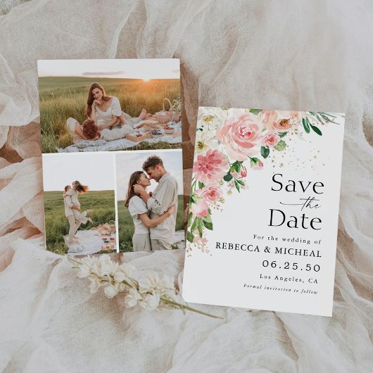 Rose rose vif Enregistrer la date avec la carte ph