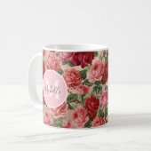 Rose rose vintage Rose Floral Monogramme Mug (Devant gauche)