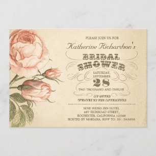 rose rose vintage typographie nuptiale invitation