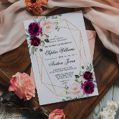 Rose rose violet et bleu Faire-part de mariage Flo