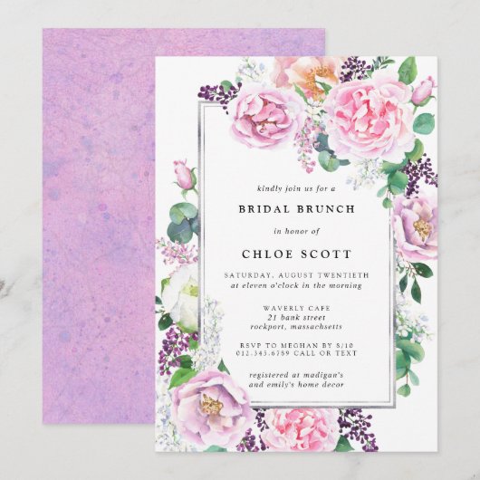 Rose rose violet Floral Bridal Brunch Invitation (Devant / Derrière)