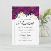 Rose Roses Or et blanc 90e anniversaire Invitation (Debout devant)