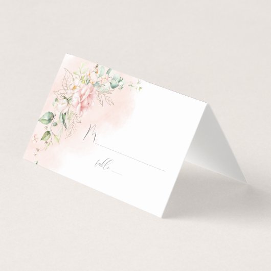 Rose Roses Or Feuille Vert Mariage Carte Place (Front)