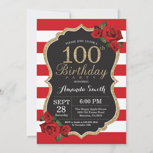 Rose rouge 100e anniversaire Invitation Parties sc (Devant)