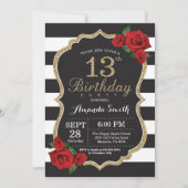 Rose rouge 13e anniversaire Invitation Parties sci (Devant)