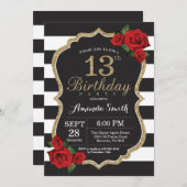 Rose rouge 13e anniversaire Invitation Parties sci (Devant / Derrière)