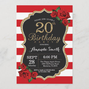 Rose rouge 20e anniversaire Invitation Parties sci