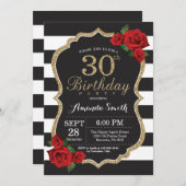 Rose rouge 30e anniversaire Invitation Parties sci (Devant / Derrière)