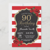 Rose rouge 90e anniversaire Invitation Parties sci (Devant)
