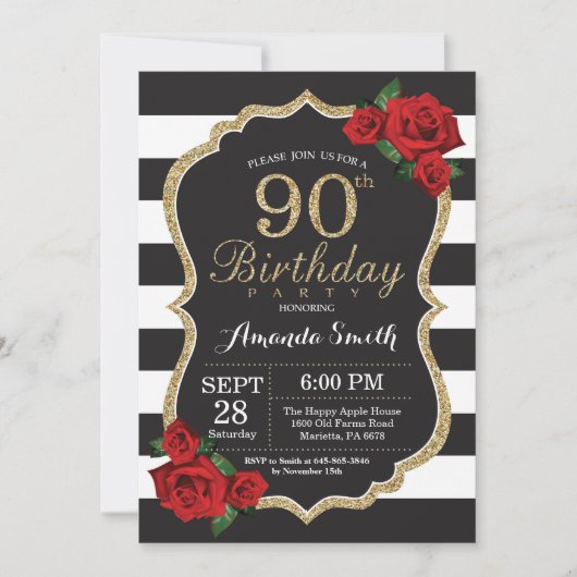 Rose rouge 90e anniversaire Invitation Parties sci (Devant)