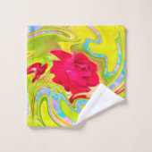 Rose rouge Abstraite sur Yellow et Aqua Swirl (Gant de toilette)