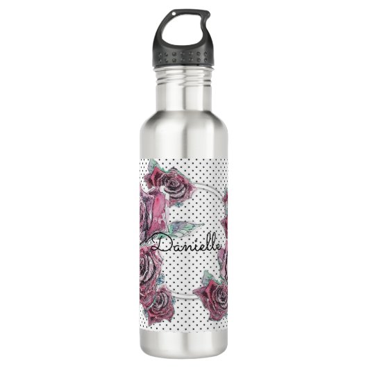 Rose rouge Aquarelle femmes Polka Dot Bouteille d' (Devant)