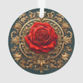Rose rouge baroque dorée, cadeau élégant de luxe (dos)