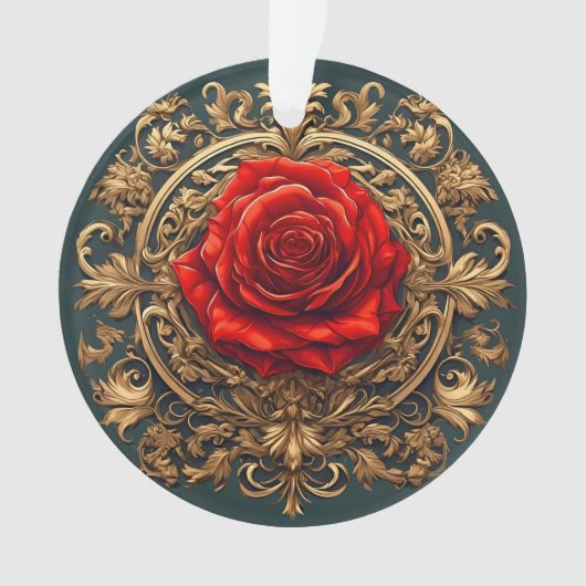 Rose rouge baroque dorée, cadeau élégant de luxe (devant)