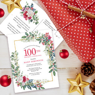 Rose Rouge Blanche Fleurie Houx 100e Invitation