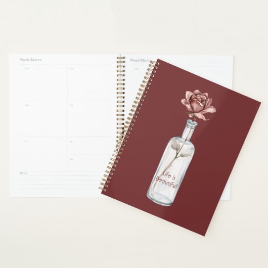 Rose rouge en bouteille (Devant avec enveloppe)