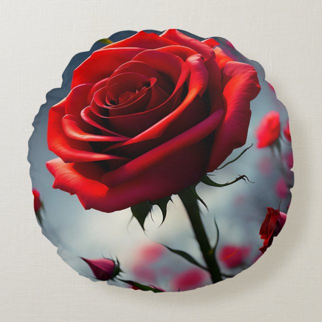 Rose Rouge Et Bufs, Coussin Rond (Devant)