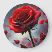 Rose Rouge Et Bufs, Horloge Mur (Recto)