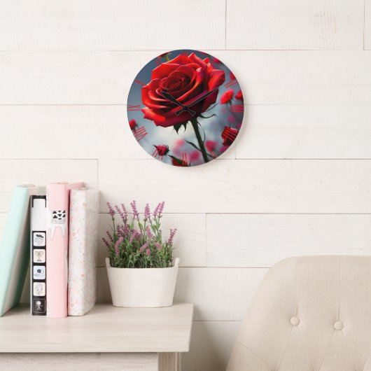 Rose Rouge Et Bufs, Horloge Mur (Salle de lecture)