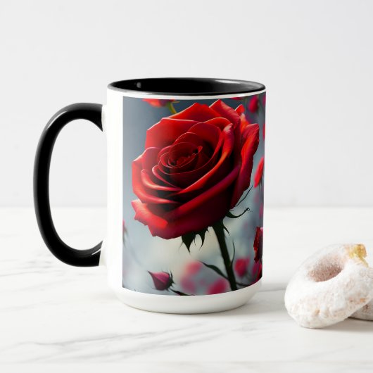 Rose Rouge Et Bufs, Mug De Café (Avec donut)