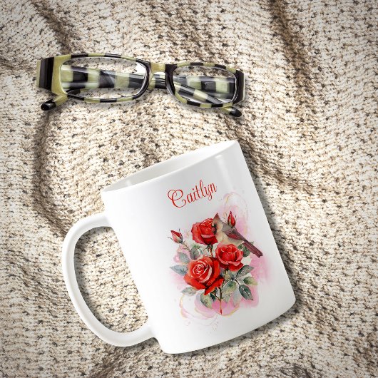 Rose rouge et cardinal Mug café personnalisé
