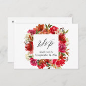 Rose rouge et florale rose avec RSVP de repas (Devant / Derrière)