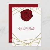 Rose rouge et lignes dorées Élégante carte florale (Devant / Derrière)