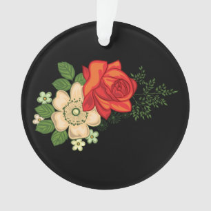 Rose rouge et marguerites sur fond noir