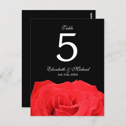 Rose rouge et Mariage noir Numéro de table (Devant / Derrière)