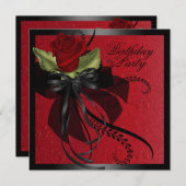 Rose rouge et noir Invitation d'anniversaire (Devant / Derrière)
