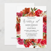 Rose rouge et rose floral 1 Faire-part de mariage (Devant / Derrière)