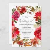 Rose rouge et rose floral 2 Faire-part de mariage (Devant / Derrière)