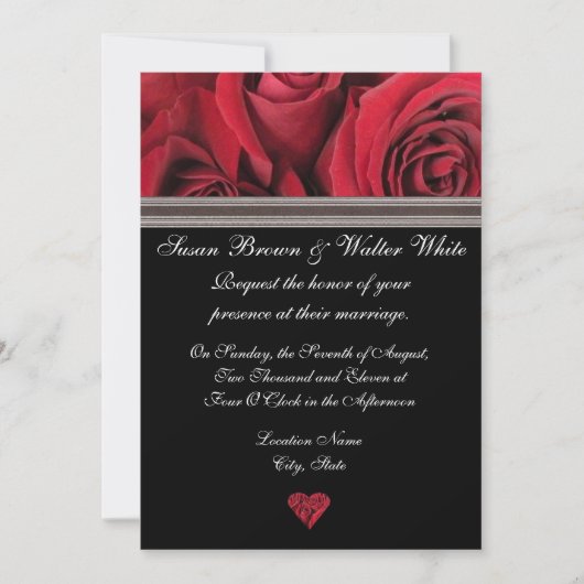 Rose rouge Faire-part de mariage au ruban gris (Devant)