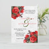 Rose rouge Faire-part de mariage florale (Debout devant)